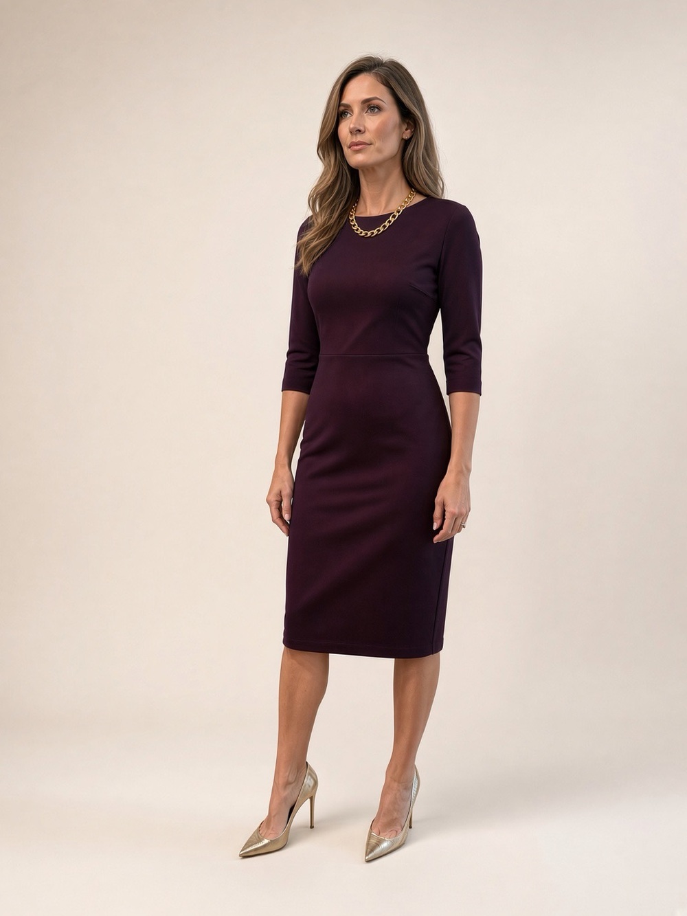 Calvin Klein Deep Plum Midi Sheath Dress